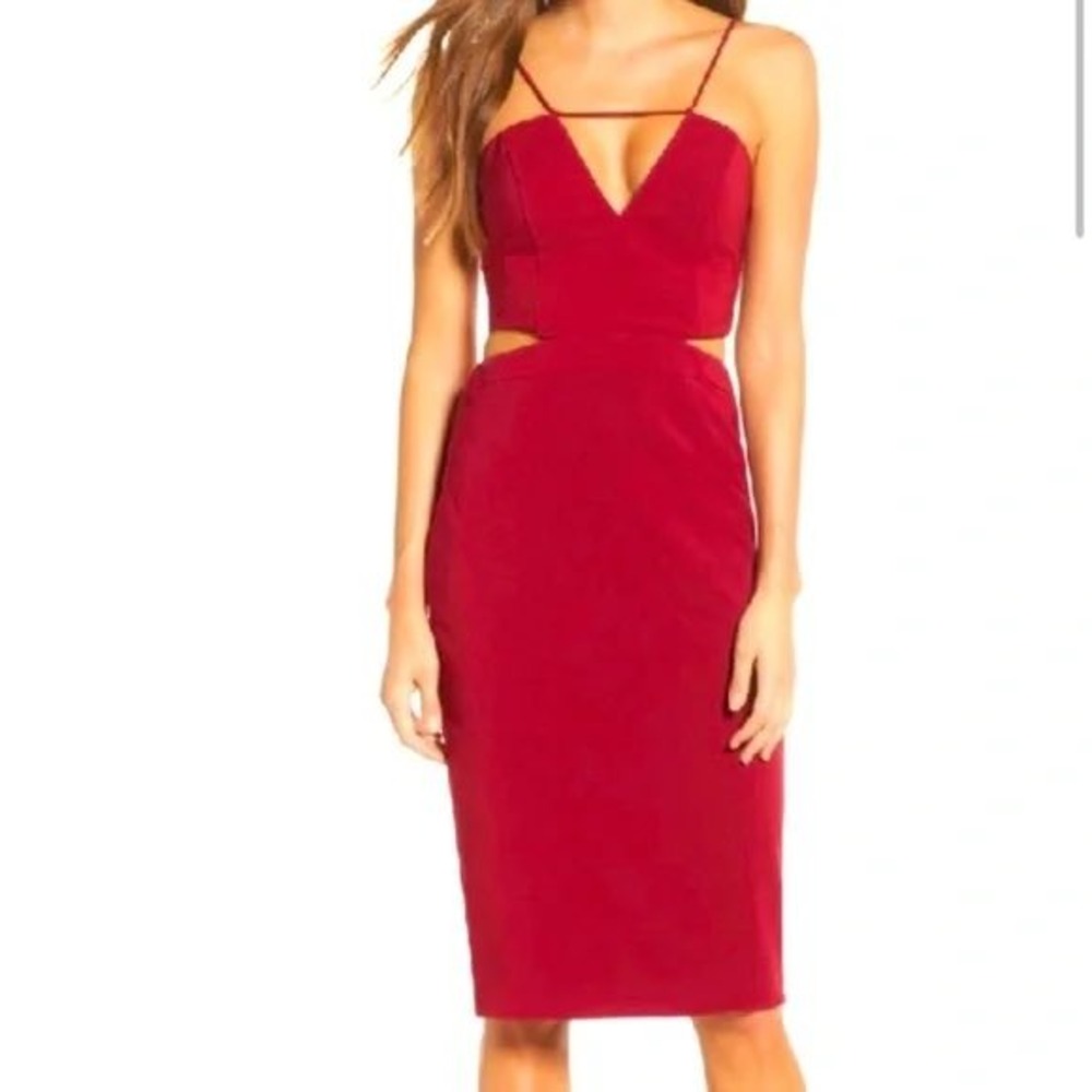 Maria Bianca Nero Red Cut Out Bodycon Midi Dress V-Neck Pencil Dress Sz‎ 6